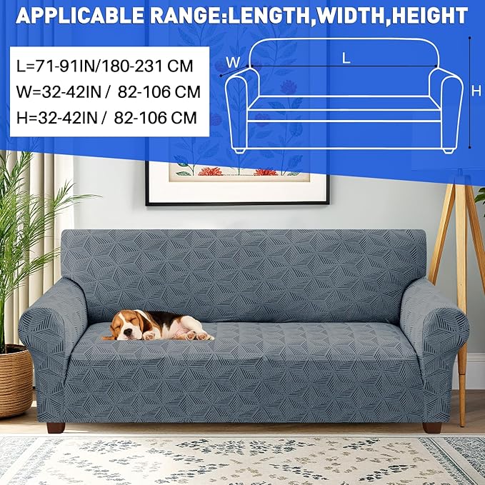 YEMYHOM 1 Piece Stretch Couch Covers for 3 Cushion Couch, Jacquard Sofa Cover with Non-Slip Elastic Bottom, Thickened Slipcover Furniture Protector for Dogs Pets (Large, Dark Gray）
