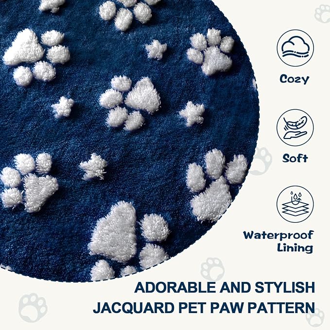 Yaning Waterproof Blanket for Dog Cat or Adult, Cute 3D Textured Paw Dog Blanket for Bed Couch Sofa, Soft Liquid Pee Proof Pet Furniture Protector, 60"x80", Navy Blue