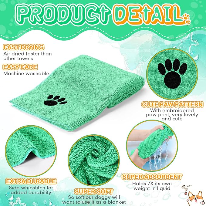 Chumia 4 Pack Dog Towels for Drying Pet Grooming Absorbent Dogs Soft Microfiber Quick Drying Winter Large Medium Small Puppy Bath Towels for Kitten Cats Pets(16 x 31 Inch,Green)