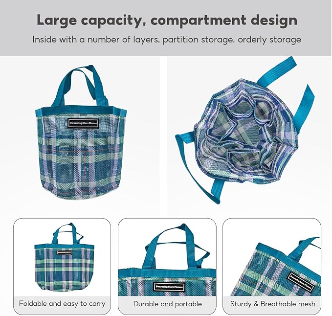 Swarming Stars Flames Durable Horse Tool Bag with 8 Pockets - Breathable & Waterproof Mesh Grooming Tote for Equestrian Tool Storage (Turquoise)