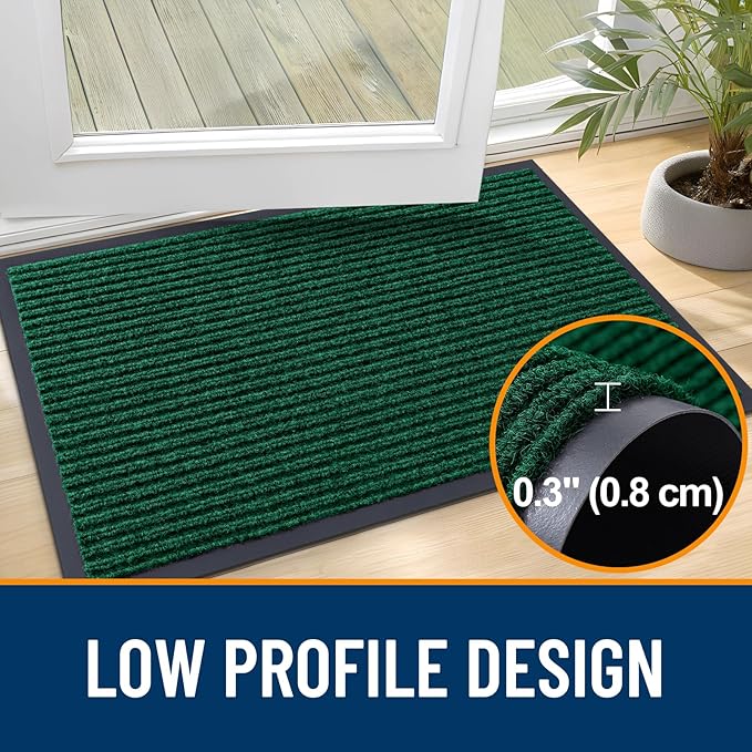 OLANLY Front Door Mat Indoor Outdoor Entrance, 2-Pack 29.5 x 17 Inch, Waterproof Heavy Duty Doormat, Fade Resistant, Low Profile, Easy Clean Patio Porch Welcome Floor Mats for Entry, Green