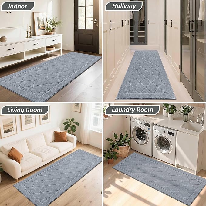 BEQHAUSE Dirt Trapper Door Mat 24" x 60", Doormat Non-Slip Entryway Rugs Washable, Dog Door Mat Stain Resistant and Absorbent Welcome Floor Mat for Front Back Door, Mud Wet Shoes & Paws, Grey