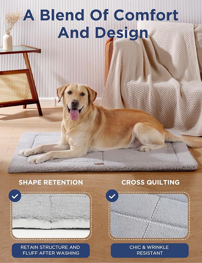 Low-Profile Dog Pad Mat for Extra Large Dogs, Washalbe Ultra Soft Dog Crate Mat, High Density Foam Pet Beds for Indoor & Outdoor Dogs, 44" x 32", Gray
