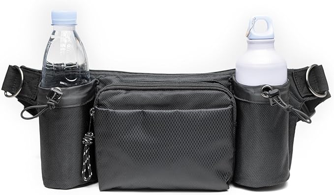 Dog Walking Waist Pack with 2 Water Bottle Holders, 2 D-Rings, Fanny Pack for Walking Running Hiking