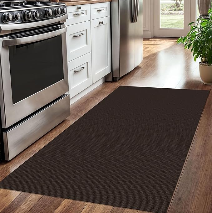 KOZYFLY Washable Entryway Rug 3x5 Ft Area Rugs Cotton Rubber Backed Throw Rugs Indoor Door Mat Kitchen Rugs Braided Floor Carpet for Front Entrance Bathroom Kitchen Living Room, Dark Coffee/Brown