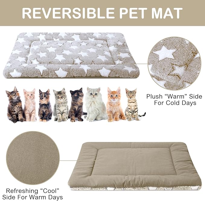 VitalCozy 4 Pcs Dog Crate Pads, Ultra Soft Warm Washable Anti-Slip Kennel Bed Mat for Pets, Reversible, Replaceable, Cage Liner for Small Medium Large Dogs and Cats(18 x 14 x 1.6 Inch,Star,Apricot)