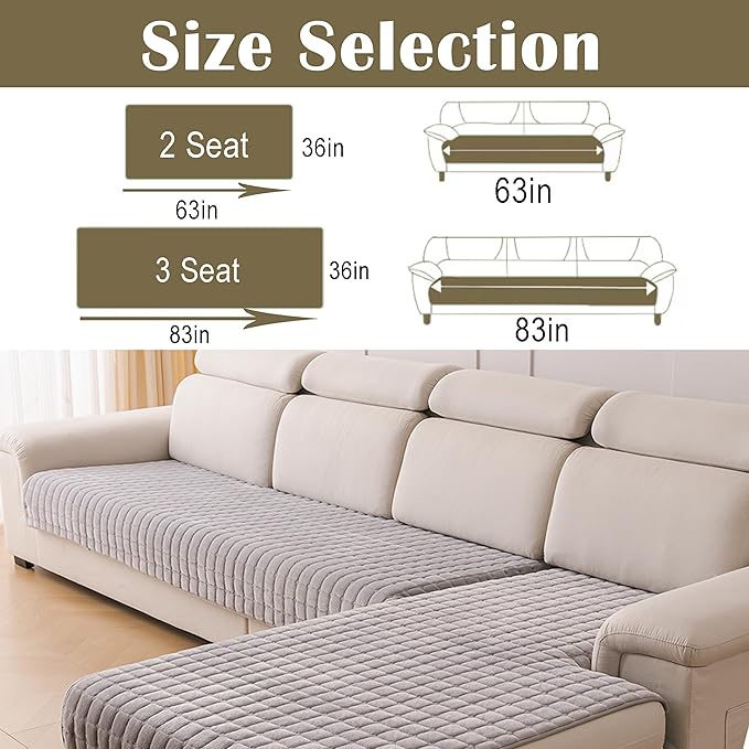 KaviKon Couch Cover Pack of 2, L Shaped Sectional Sofa Covers Washable, Velvet Fuzzy Sofa Slipcovers for 3 Cushion Couch Cover, Non-Slip Furniture Protector for Dog Pet Grey, 36x63+36x83 Inch (2 Pcs)