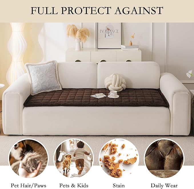 MYSKY HOME Couch Cover for Dogs Washable, Dog Sofa Couch Covers,Washable Non-Slip Couch Sofa Cover Protector Dog Mat for 2 Cushions and Sofas(Chocolate,27.6" x 59")