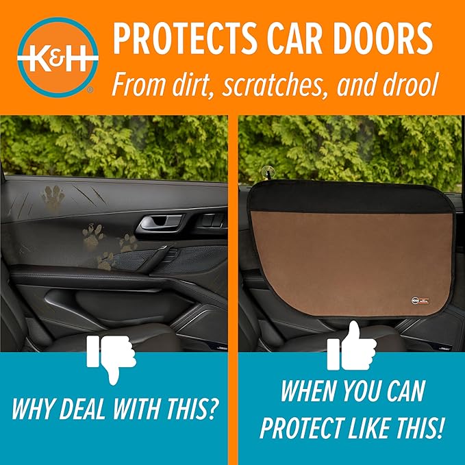 K&H Pet Products Car Door Protector for Dogs, 2 Pack Waterproof Interior Pet Car Door Protector from Dog Scratching, Stay Put Cover Design, Fits Most Vehicles, Washable - 27 x 19in Tan