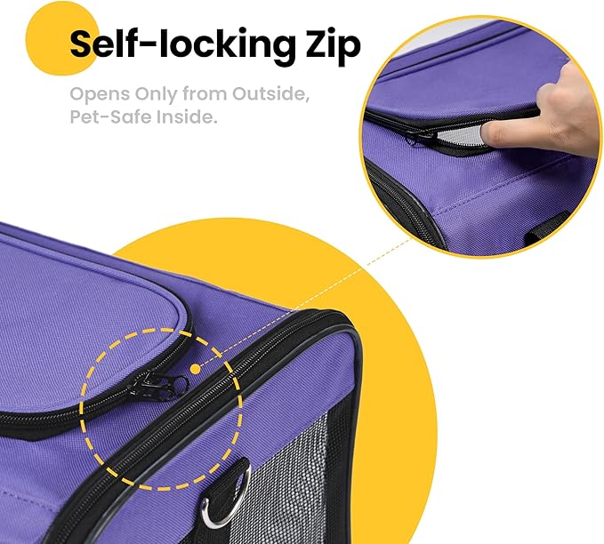 Conlun Dog Carrier Soft Sided, Large Cat Carrier with Inner Safety Leash, Pet Transport Carrier for Large Cats and Medium Dogs up to 20 Lbs, Collapsible Travel Puppy Carrier Bag -Purple L