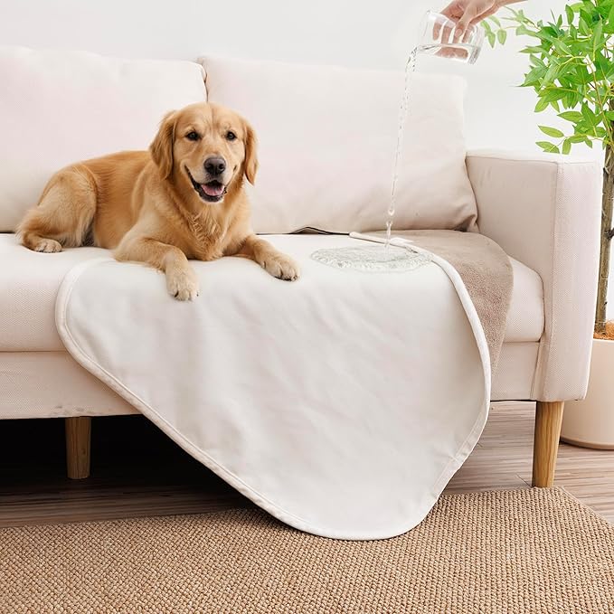 Tuffeel Waterproof Dog Blanket for Small Dogs, Leak Proof Pet Throw Couch Blankets Reversible Sofa Bed Furniture Protector Machine Washable-25 x35,Beige+Khaki