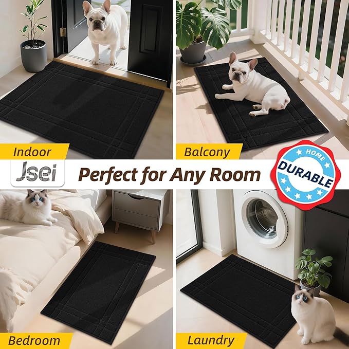 JSEI Entryway Rugs Doormat 36"x60", Non-Slip Dirt Trapper Door Mats Indoor, Washable Absorbent and Stain Resist Welcome Floor Mat for Front Door, Dog Door Mat, Muddy Wet Shoes & Paws, Black