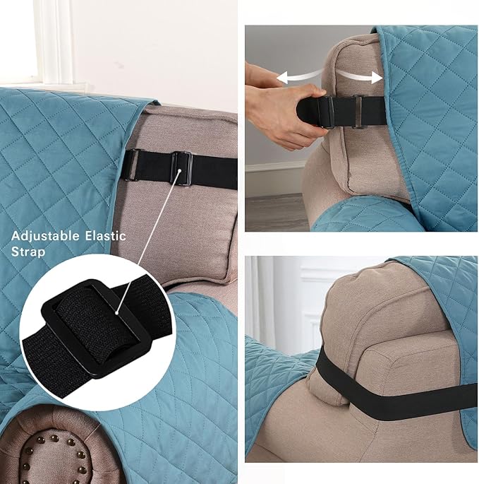 H.VERSAILTEX Reversible Couch Cover for 3 Cushion Couch Water Resistant Sofa Cover Seat Width Up to 66" Washable Furniture Protector Cover for Dogs/Cats/Pets(Sofa, Cameo Blue/Beige)