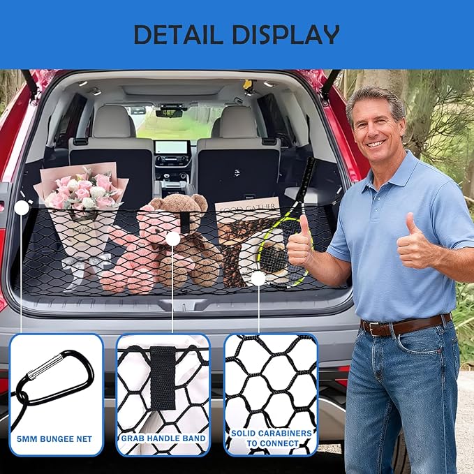 Envelope Style Cargo Net for 2024 2025 2026 Toyota Grand Highlander Accessories, Trunk SUV Mesh Cargo Net, Upgraded 5mm Bungee&Double-layer Nylon Storage Tailgate Netting Grocery&Tool Holder Organizer
