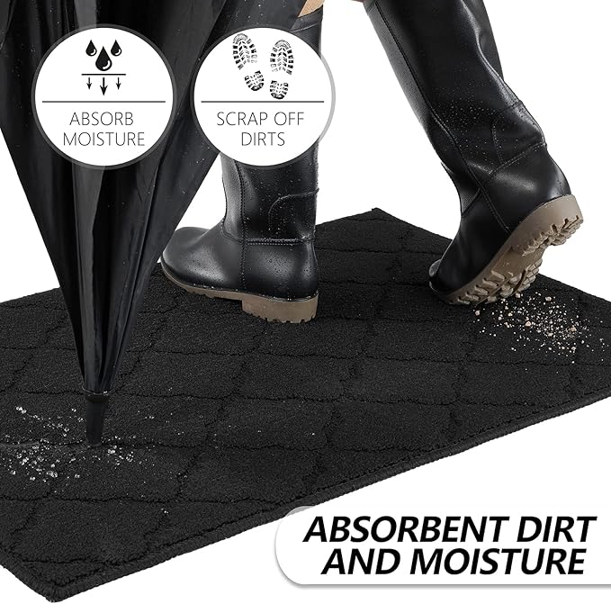 Timo Indoor Doormat, 20"x32", Absorbent Rubber Backed Non Slip Door Mat, Machine Washable, Black