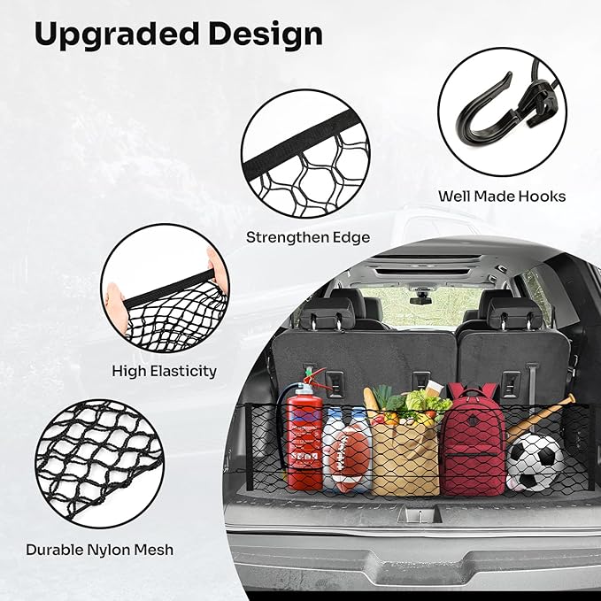 Trunk Cargo Net for 2018-2025 2026 Chevrolet/Chevy Traverse Accessories Envelope Style Mesh Trunk Net Organizer and Storage Stretchable Adjustable Elastic Nylon Rear Cargo Netting with Hooks