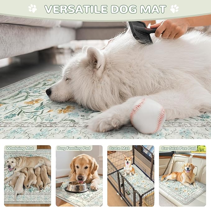 Lahome Washable Reusable Pee Pads for Dogs - Beige Botanical Floral 2 Pack Puppy Pads, Super Absorbent & Waterproof Training Mats for Crate & Floor - Leakproof with Non-Slip Backing (36"x48")
