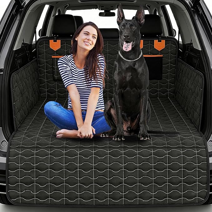 IJVAE SUV Cargo Liner for Dogs, Waterproof Dog Trunk Cover with Bumper Flap Protector, Pet Cargo Mat for SUVs Sedans Vans, Non-Slip Scratchproof Dog Seat Cover，Large Size Universal Fit, Black