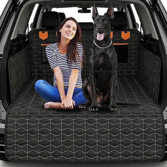 IJVAE SUV Cargo Liner for Dogs, Waterproof Dog Trunk Cover with Bumper Flap Protector, Pet Cargo Mat for SUVs Sedans Vans, Non-Slip Scratchproof Dog Seat Cover，Large Size Universal Fit, Black