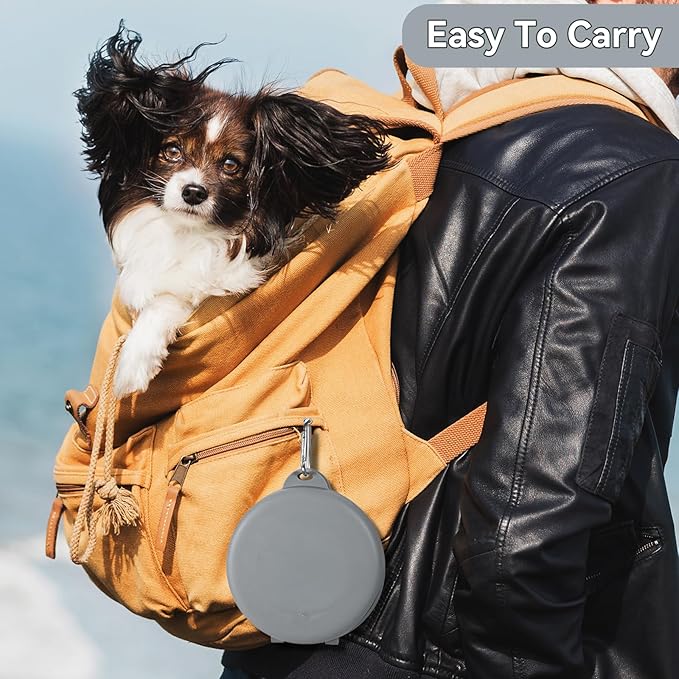 PNEUICALLY Collapsible Dog Water Bowl 2 in 1 Foldable Pet Food and Water Bowl Portable Cats Dishes with Carabiner Clip for Traveling Hiking Camping Walking (Grey)