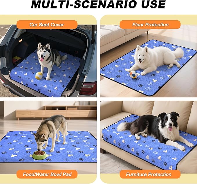 WanpeeGoo Washable Pee Pads for Dogs, 4 Pack Absorbent Reusable Training Dog Pads Pet Puppy Pads, Non-Slip Potty Pads for Whelping, Playpen, Crate, Bed, Blue 18"x24"