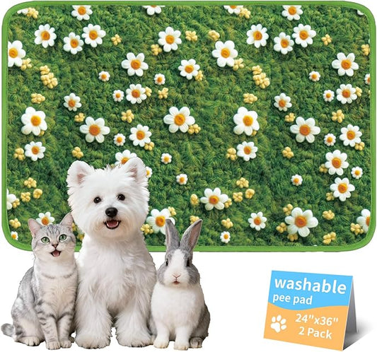 Dog Pee Pads Training Pads Upgrade Triple Thickness All-Purpose Super Absorbent & Leak-Proof, Quick Dry and Leak-Proof and Odor Control (Yellow Daisy on Green, 24" x36"x2PCS)