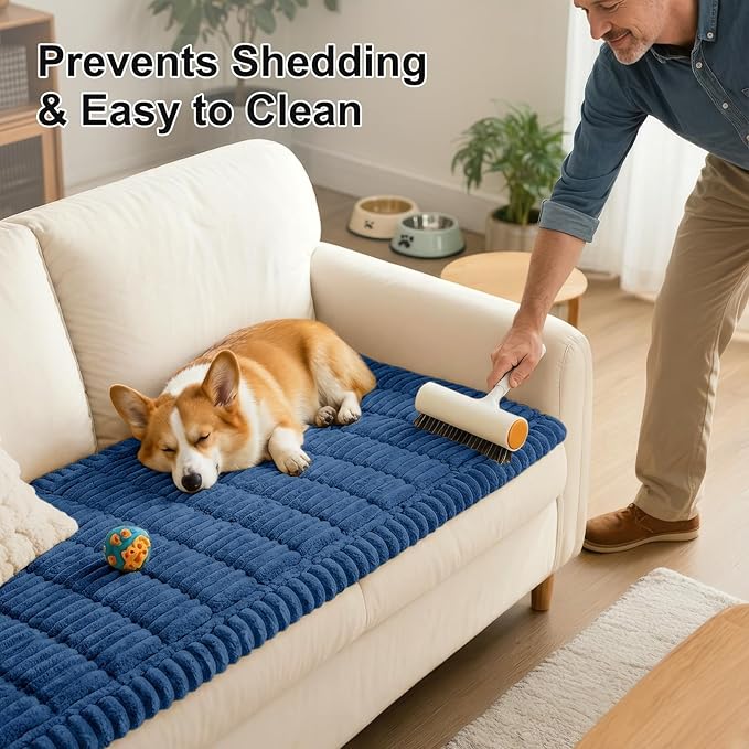 Smiry Couch Cover for Dogs, Non Slip Washable Sofa Protector for Pets, Soft Furniture Cover for Pet, Stylish Sofa Covers, Cozy Protect Against Fur, Dirt & Everyday Messes (Navy Blue, 35.4" x 88")