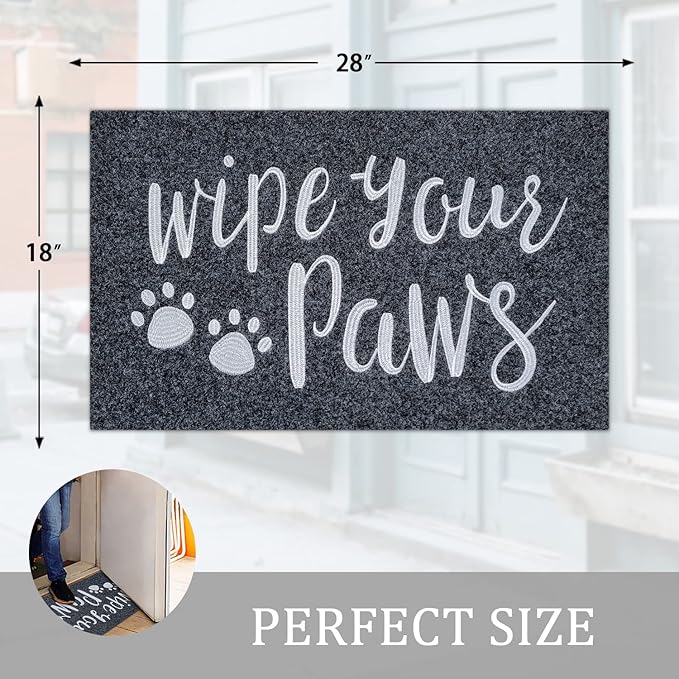 AAZZKANG Wipe Your Paws Doormat Outdoor Welcome Mat with Non Slip Rubber Back Quickly Trap Dirt Easy to Clean Funny Dog Paw Doormat for Entrance,Front Door,Indoor