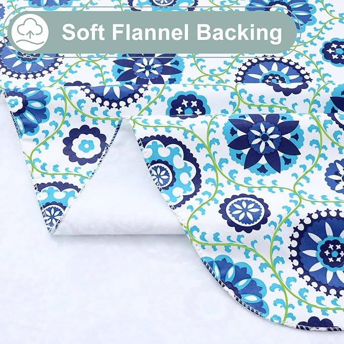 misaya Square Waterproof Vinyl Table Cloth, Wipeable Tablecloth with Flannel Backing, Plastic Table Cover for Dinner, Picnic, Indoor and Outdoor (Navy Mandala, 54" x 54")