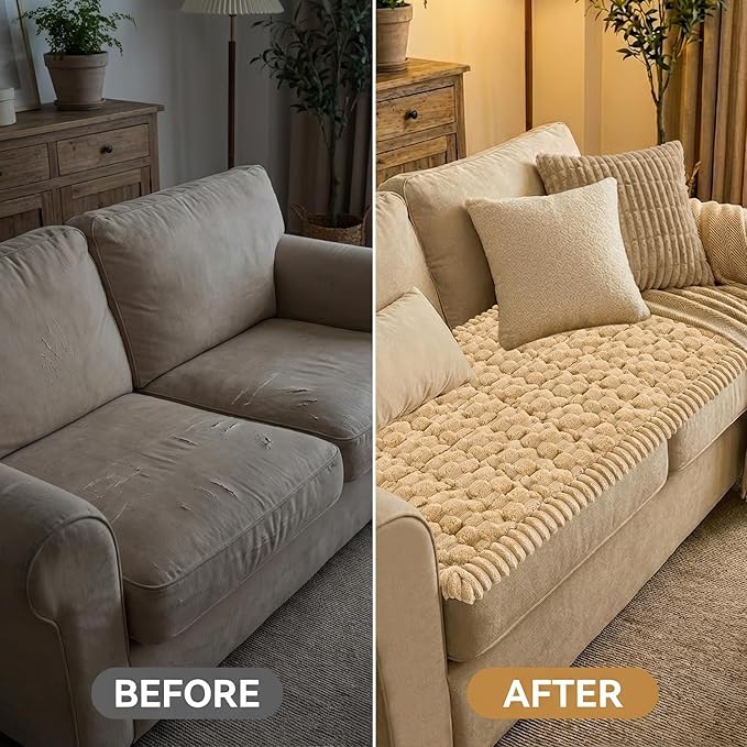 Smiry Pet Couch Cover for 3 Cushion Sofa, Non-Slip Fuzzy Couch Cover for Dogs Washable, Thick Soft Sofa Slipcovers Cushion Protector Pet Friendly (Camel, 27.6" x 82.7")
