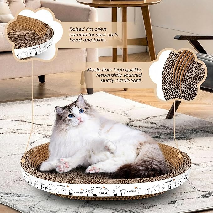 3 Pack Extra Large Cardboard cat Scratcher, Oval cat Scratcher Pad Scratching Board Bed Durable, Bowl-Shaped Cat Scratch Couch Lounger Sofa for Indoor Cats Grinding Claw Furniture Protector.