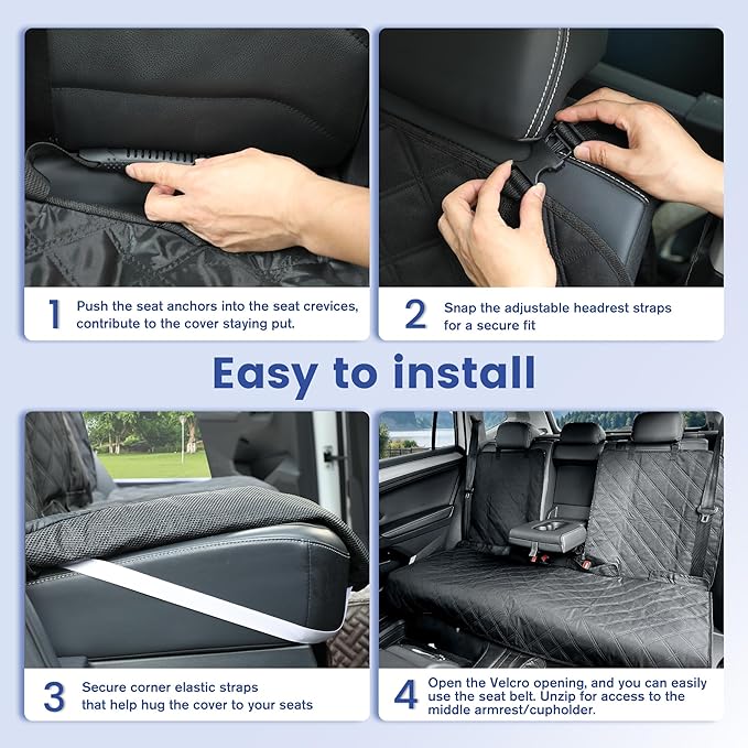 ALLANSING XL Back Seat Cover for Full-Size Trucks/SUVs Rear Split Bench, Heavy Duty 900D Waterproof Non-Slip Car Seat Protector for Messy Pet Dogs & Kids, Easy Clean (Black)