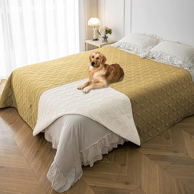 Waterproof Dog Blanket, 82x102 inches Pet Couch Covers for Sofa, Bed Furniture Protector from Dogs Washable and Reversible-Sand+Cream