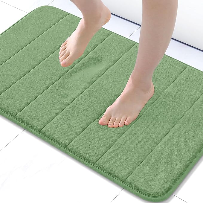 Buganda Memory Foam Bath Mat, 24" x 16", Ultra Soft and Non-Slip Bathroom Rugs, Water Absorbent and Machine Washable Bath Rug for Bathroom, Shower, and Tub, Olive Green
