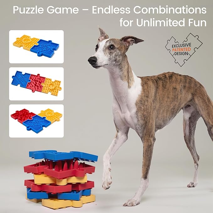 HowGo Puzzle Slow Feeder Lick Mat for Dogs, 38+ Suction Cups | Non-Slip Heavy Duty Maze Enrichment Bowl BPA-Free Silicone | Reduce Boredom Anxiety Free Combination (1PC, Red)