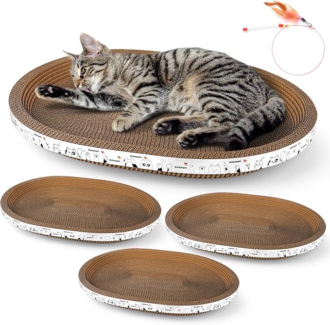 3 Pack Extra Large Cardboard cat Scratcher, Oval cat Scratcher Pad Scratching Board Bed Durable, Bowl-Shaped Cat Scratch Couch Lounger Sofa for Indoor Cats Grinding Claw Furniture Protector.