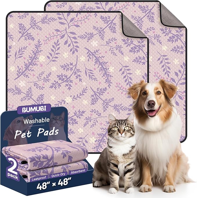 Washable Dog Pee Pads - Absorbent Reusable Puppy Training Pads, Waterproof Leak - Proof & Non - Slip for Crate Whelping Potty Training 48x48 (Pack of 2)