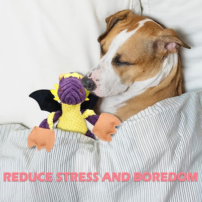 GOOLA Purple Dragon Dog Toy, Plush Squeaky Toy for Large Breeds, Interactive Fun with 5 Squeakers, Chew Toys for Puppies & Adult Dogs