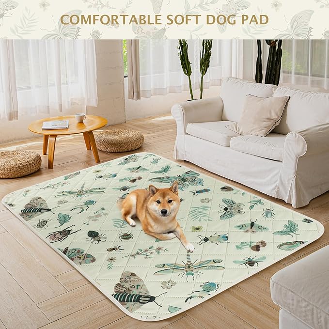 IEUUMLER Washable Pee Pads for Dogs, 1 Pack Insect Pattern Reusable Waterproof Puppy Potty Pads, Non-Slip Absorbent Pet Training Pads for Playpen Crate Bed EU014