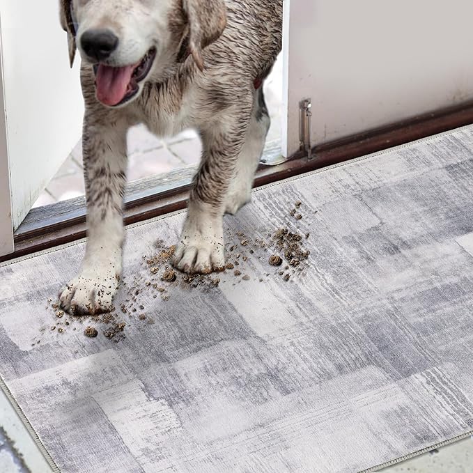 COMSLE Door Mat, Front Door Mat Indoor for Entrance Faux Wool Absorbent Non Slip Modern Throw Rug for Entryway Hallway Muddy Paws - Pet Friendly, 20x32 Inches,Gray Machine Washable