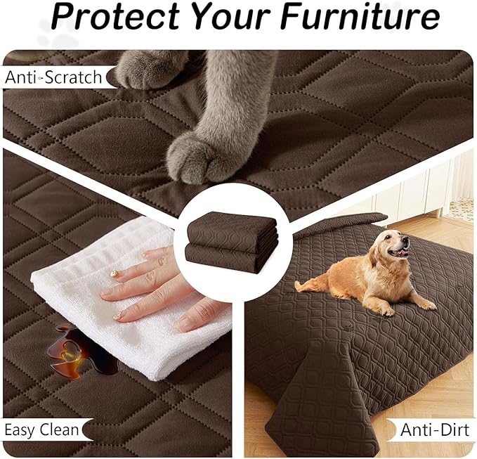 hyha Waterproof Dog Bed Blanket, Soft Pet Blankets, Waterproof Couch Cover for Dogs, Reversible Sofa Covers Washable for Furniture (40x90 Inch, Chocolate/Beige)