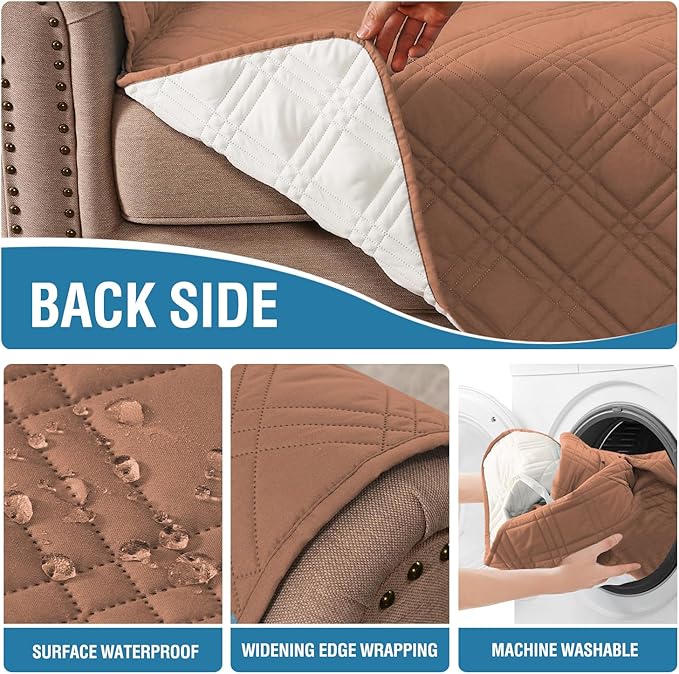 H.VERSAILTEX 100% Waterproof Couch Covers for Dogs Modern Sofa Slipcovers with Elastic Straps Thick Soft Couch Protector from Cat Claws(Sofa, Terracotta/Beige)