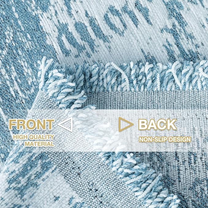 hyha Couch Cover for Dogs, Boho Sofa Covers for 3 Cushion Couch Washable, Chenille Sofa Slipcover for Pets, Soft Loveseat Sectional Couch Throw Blankets with Tassels (Blue/White, 88.5x118 Inch)