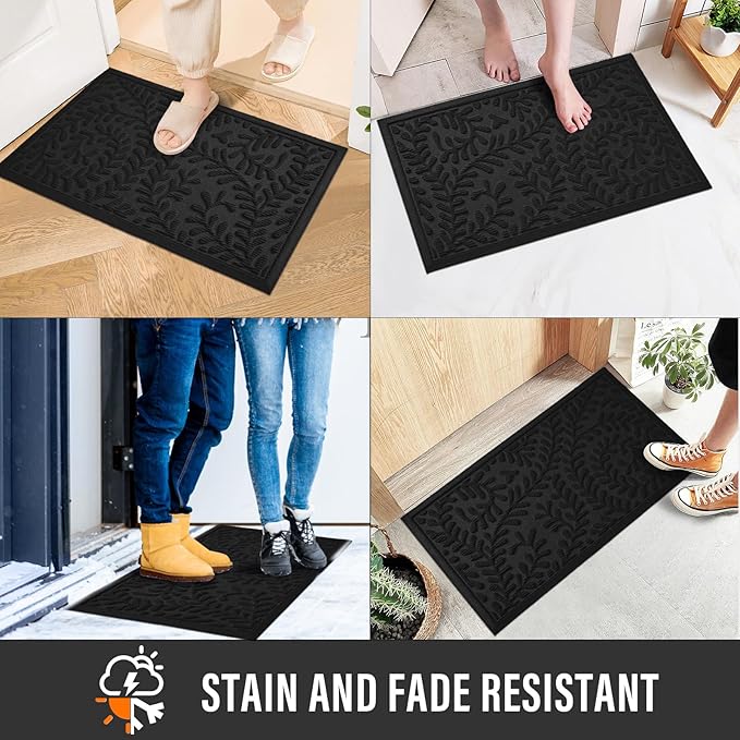 Front Door Mat, Absorbent Dirt Trapping Welcome Door Mat Indoor Outdoor, Non Slip Entry Mat, Indoor Outdoor Door Mats, Fade Resistant, Low Profile Doormat for Entryway, 47×32, Black