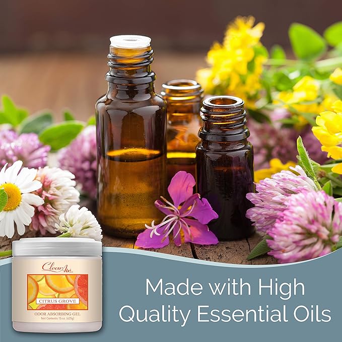 Clear Air Odor Absorber Gel - 15 oz, Pack of 2 - Air Freshener Absorbs and Eliminates Odors in Bathrooms, Cars, Boats, RVs and Pet Areas - Made with Essential Oils - Citrus Grove Scent