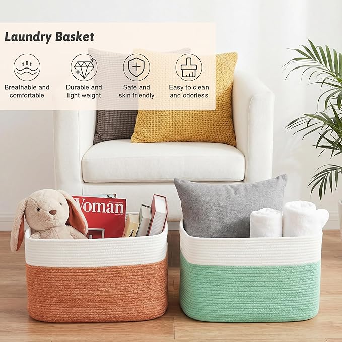 Blanket Basket,Rectangle Woven Baskets for Storage,30L Laundry Basket for Decorative Nursery Blanket,Toys,Dirty Clothes and Magazine in Shelves,Baby Room,and Living Room