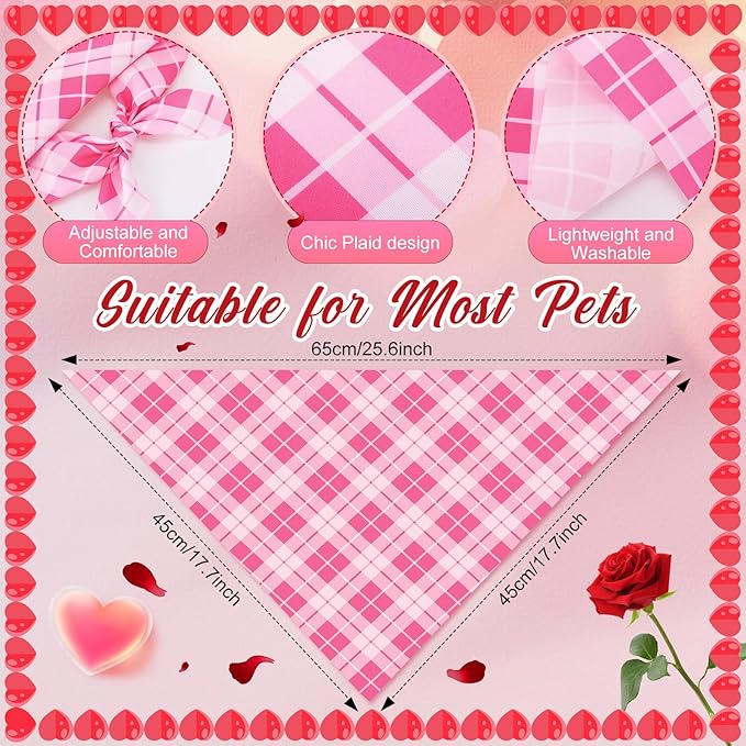 Abbylike 100 Pcs Valentines Day Plaid Dog Bandanas Bulk Pink Red Bandanas for Dogs Triangle Kerchief Bibs Scarf for Pet Costume Photo Props Accessories Pet Shops Groomer, 25 Styles(25.6 x 17.7 x 17.7)