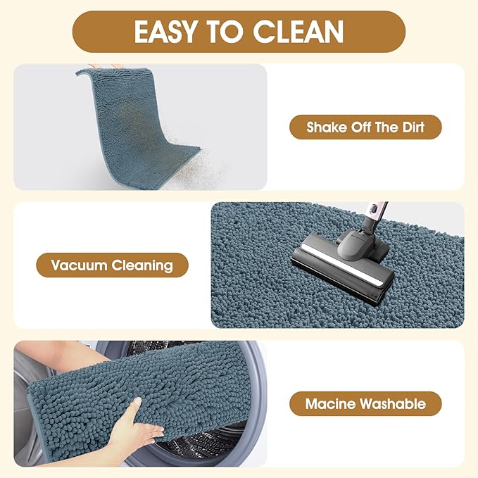 Extra Large Dog Door Mats for Muddy Paws, 60" x 36" Chenille Absorbent Mud Mat for Dogs, Non Slip Heavy Dog Rugs For Muddy Paws, Soft Indoor Door Mat for Entryway, Mud Paw, Inside Floor, Dusty Blue