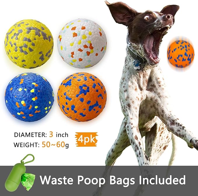 POUPUA Durable Bouncy Dog Tennis Balls for Fetch Game, Indestructible Dog Balls for Aggressive Chewers, Lightweight Floating Toys