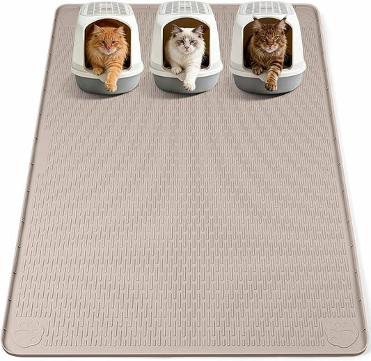 Bartuke Cat Litter Mat, XXL Extra Large 70" x 45" Silicone Mat Litter Trapping Mat for Scatter Control, Soft on Kitty Paws, Easy to Clean (Khaki)